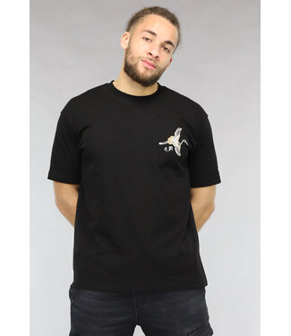 Zwart Mannen T Shirt met Geborduurde Vogel