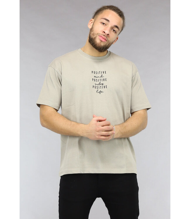 NEW0305 Taupe T Shirt met Motivational Tekst
