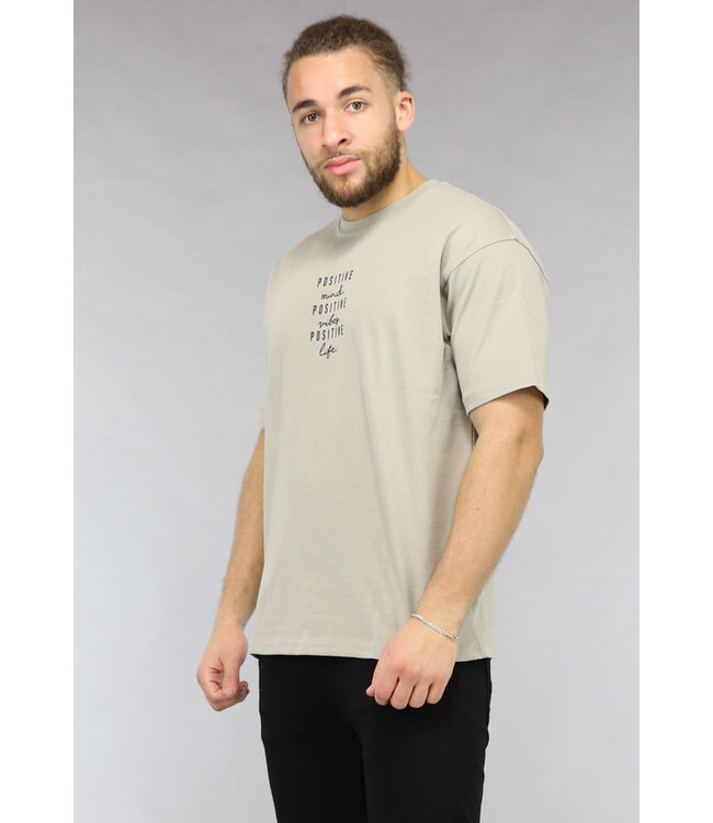 Taupe T Shirt met Motivational Tekst