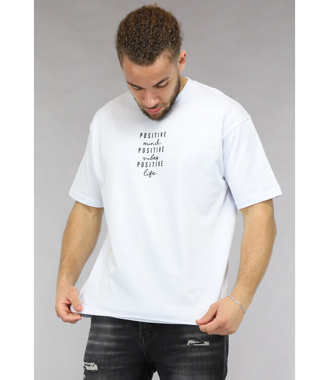 NEW0305 Quote T Shirt in Wit met Zwarte Tekst