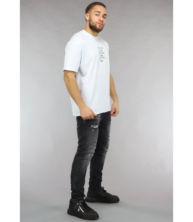 Quote T Shirt in Wit met Zwarte Tekst