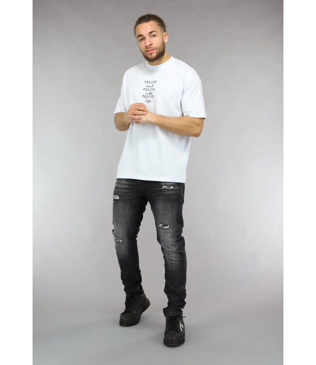 Quote T Shirt in Wit met Zwarte Tekst