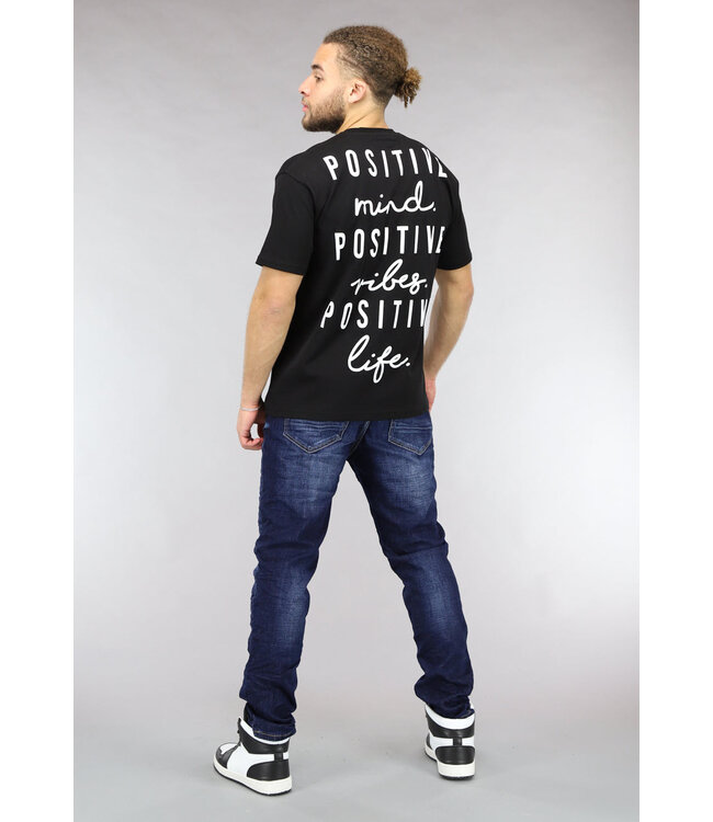 Zwart Loose Fit Quote Shirt met Witte Tekst