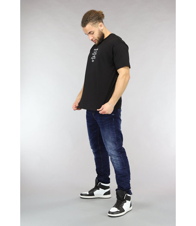 Zwart Loose Fit Quote Shirt met Witte Tekst