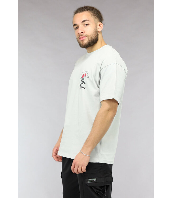 Lichtgrijze Oversized Heren T Shirt met Positive Tekst