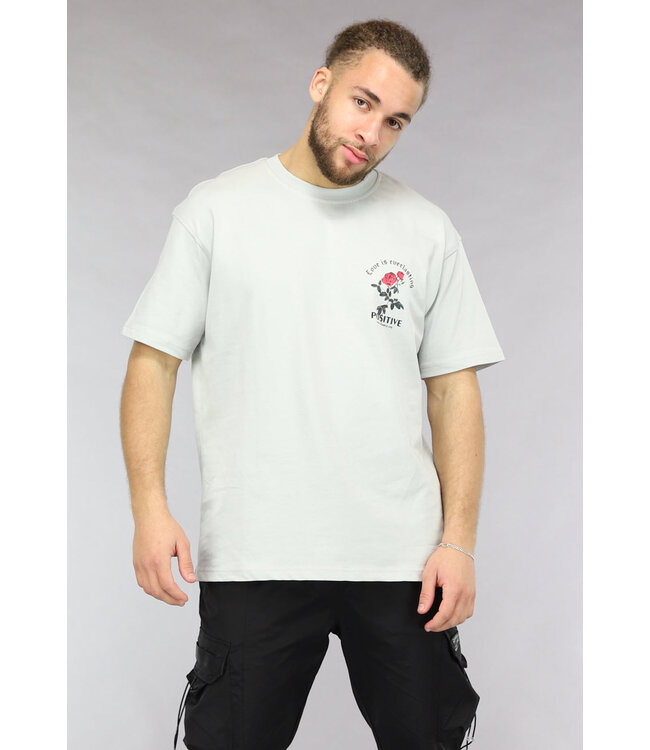 Lichtgrijze Oversized Heren T Shirt met Positive Tekst