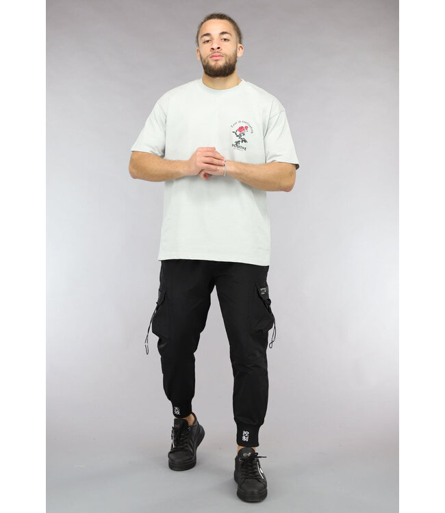 Lichtgrijze Oversized Heren T Shirt met Positive Tekst