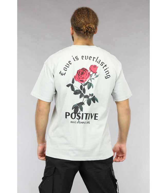Lichtgrijze Oversized Heren T Shirt met Positive Tekst