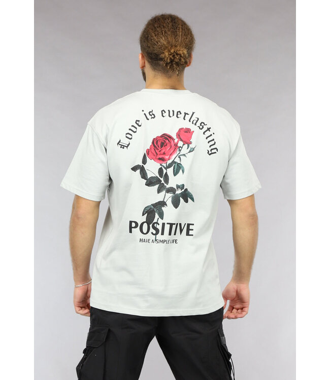 NEW0305 Lichtgrijze Oversized Heren T Shirt met Positive Tekst