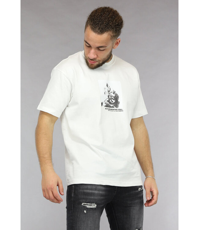 Ecru Heren T Shirt met Roos Design