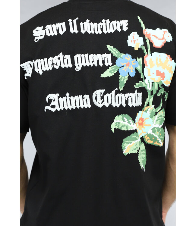 Zwart Heren T Shirt met Bloem en Tekst