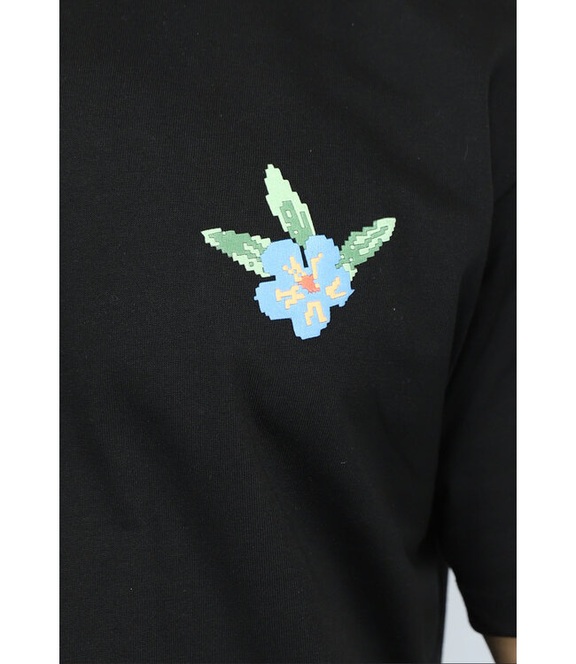 Zwart Heren T Shirt met Bloem en Tekst