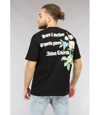 Zwart Heren T Shirt met Bloem en Tekst