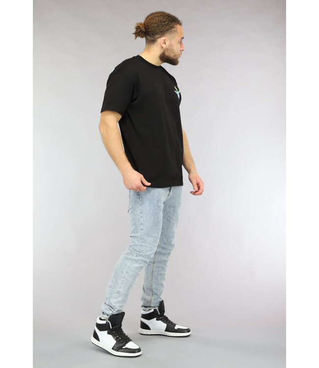 Zwart Heren T Shirt met Bloem en Tekst