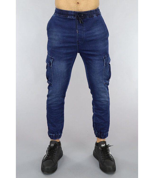 Blauwe Denim Stretch Heren Cargo Broek