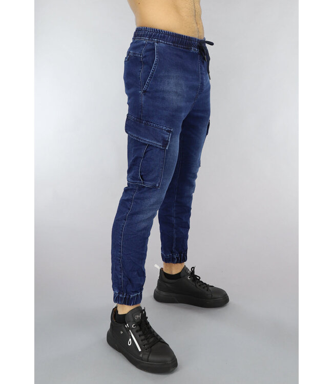 Blauwe Denim Stretch Heren Cargo Broek
