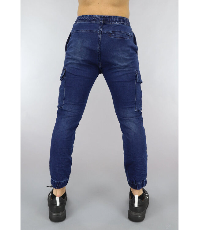Blauwe Denim Stretch Heren Cargo Broek