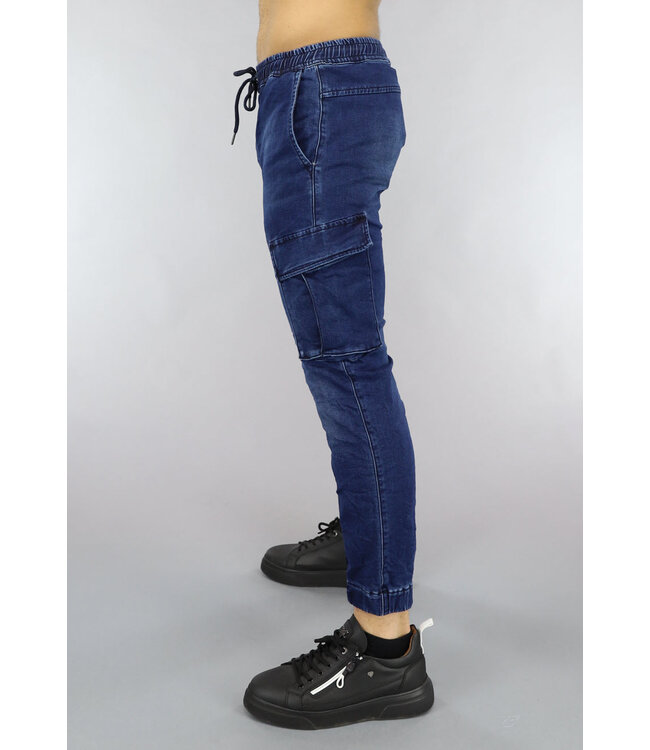 Blauwe Denim Stretch Heren Cargo Broek