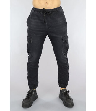 Zwarte Denim Stretch Heren Cargo Broek