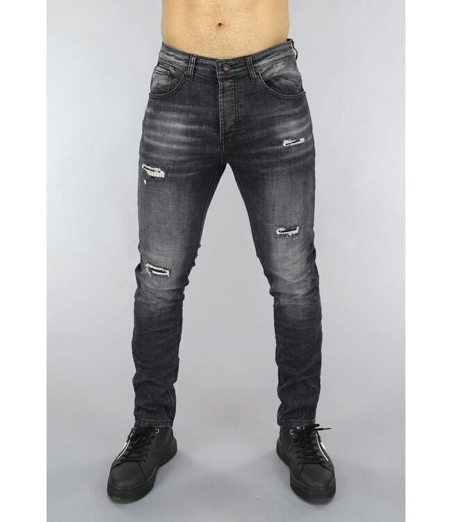 NEW0305 Antraciet Damaged Skinny Jeans met Stiksels