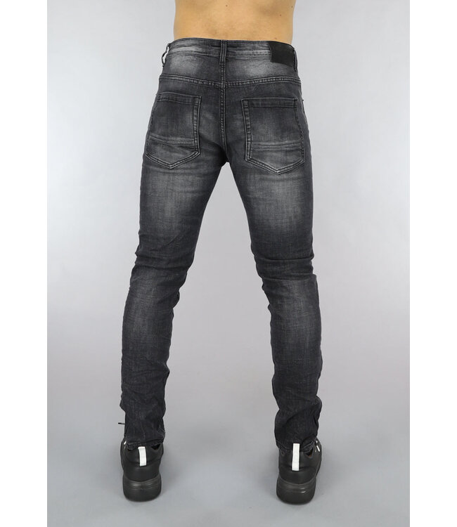 NEW0305 Antraciet Damaged Skinny Jeans met Stiksels