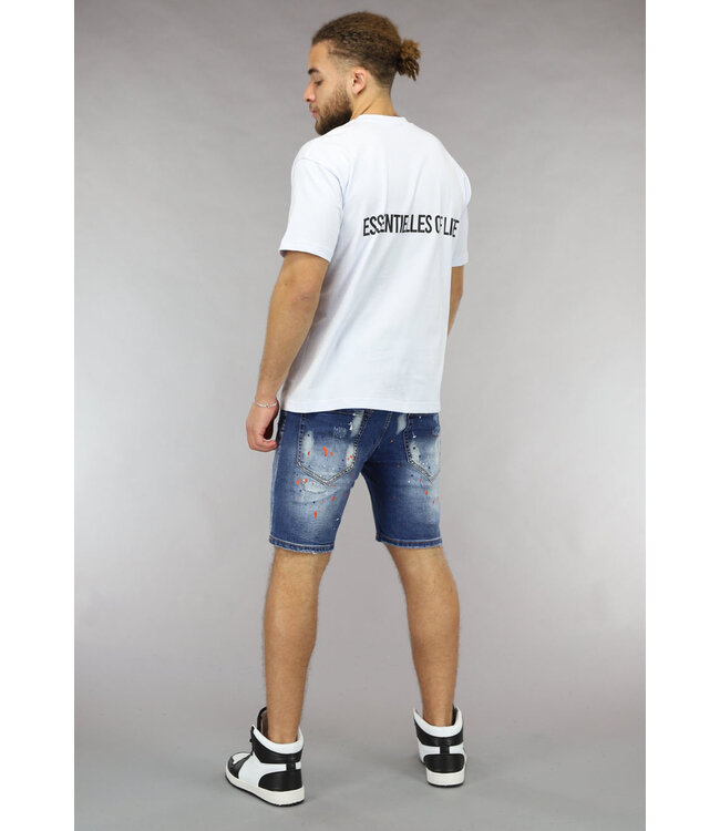 Acid Wash Denim Heren Broekje met Verfspatten