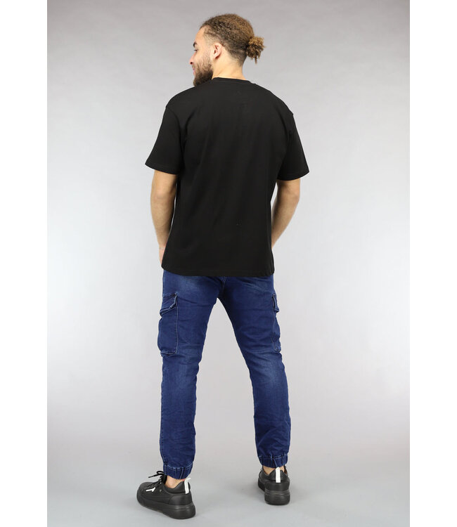 Blauwe Denim Stretch Heren Cargo Broek