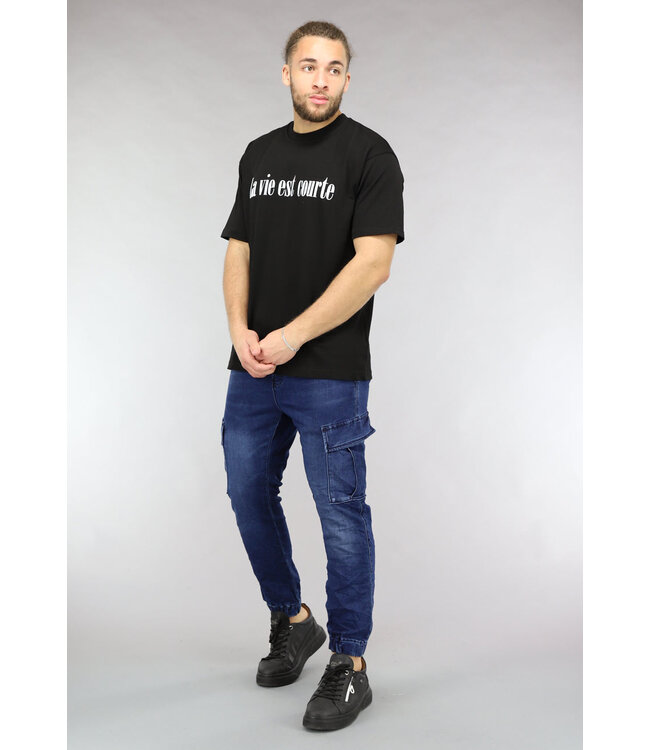 Blauwe Denim Stretch Heren Cargo Broek