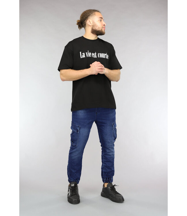 Blauwe Denim Stretch Heren Cargo Broek