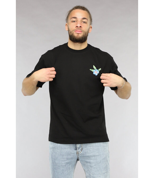 Zwart Heren T Shirt met Bloem en Tekst