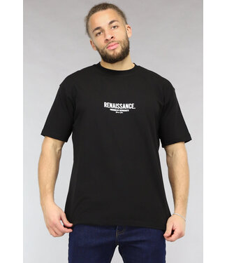 Oversized Zwart Mannen T Shirt met Renaissance Tekst