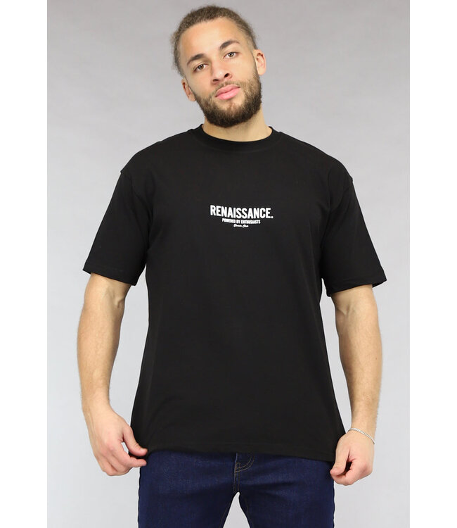 NEW0305 Oversized Zwart Mannen T Shirt met Renaissance Tekst