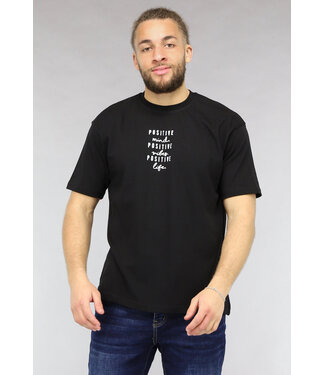 Zwart Loose Fit Quote Shirt met Witte Tekst