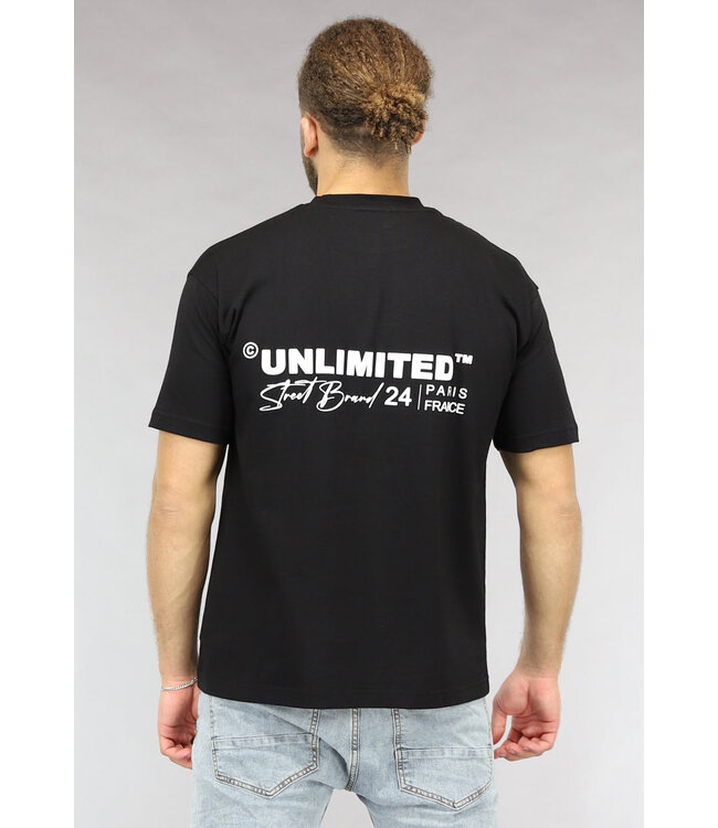 Zwart Heren Shirt in Los Model met Unlimited Tekst