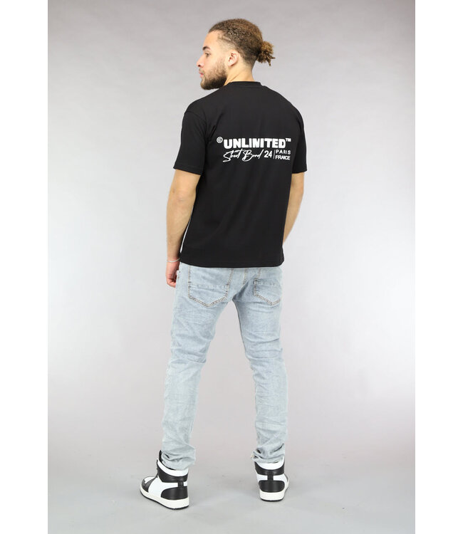 Zwart Heren Shirt in Los Model met Unlimited Tekst