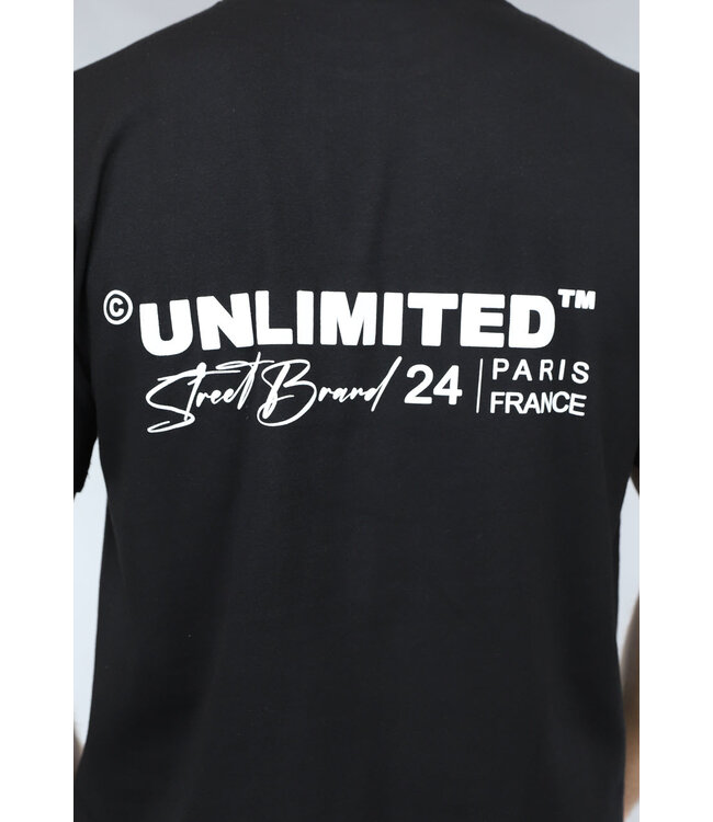 NEW0305 Zwart Heren Shirt in Los Model met Unlimited Tekst