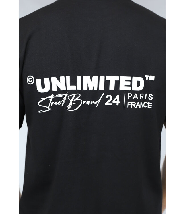 Zwart Heren Shirt in Los Model met Unlimited Tekst