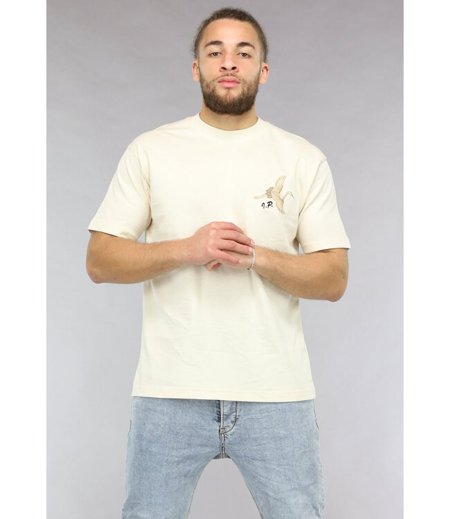 Ecru Heren Shirt met Geborduurde Vogel
