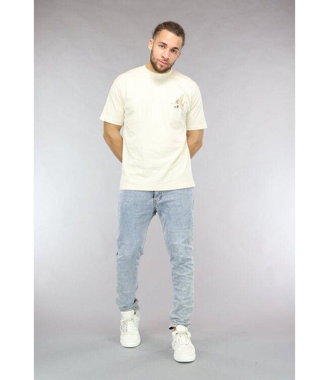 Ecru Heren Shirt met Geborduurde Vogel