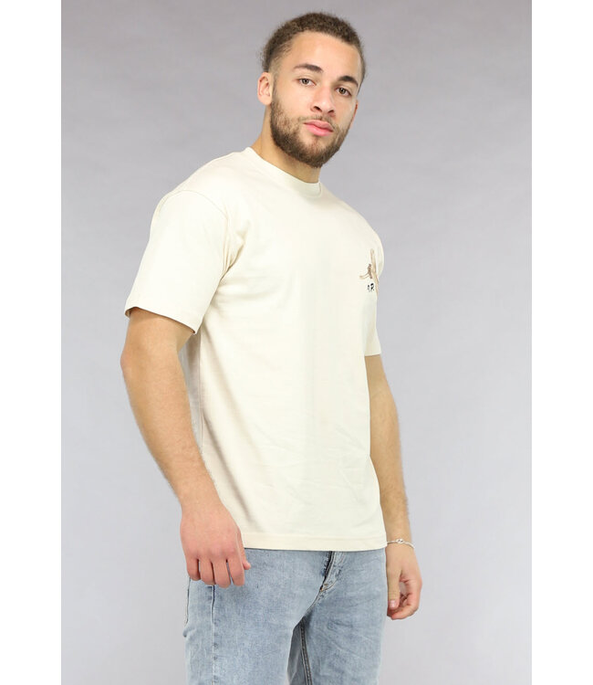 Ecru Heren Shirt met Geborduurde Vogel
