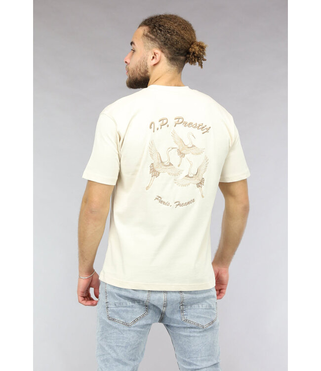 Ecru Heren Shirt met Geborduurde Vogel