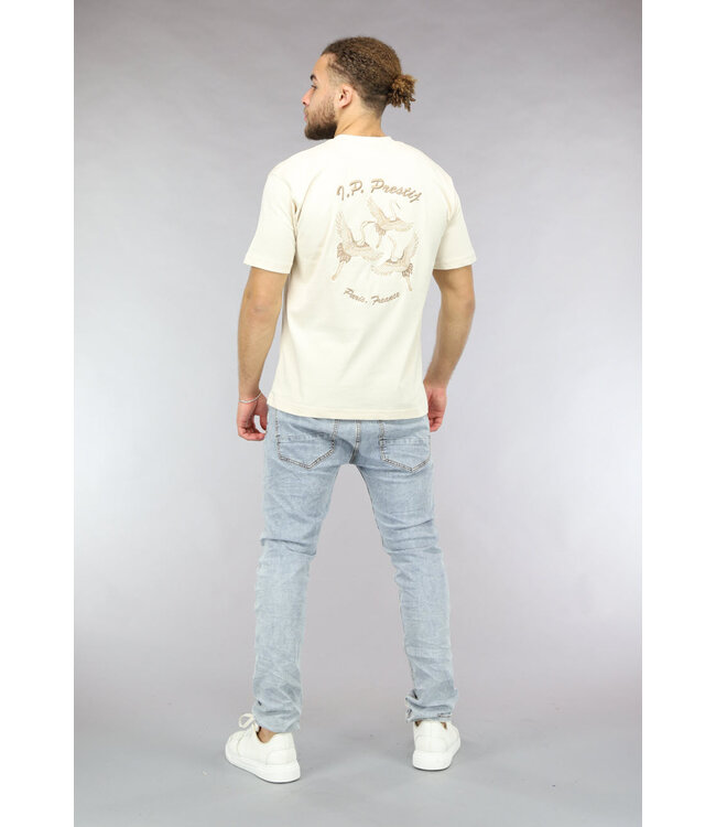 Ecru Heren Shirt met Geborduurde Vogel