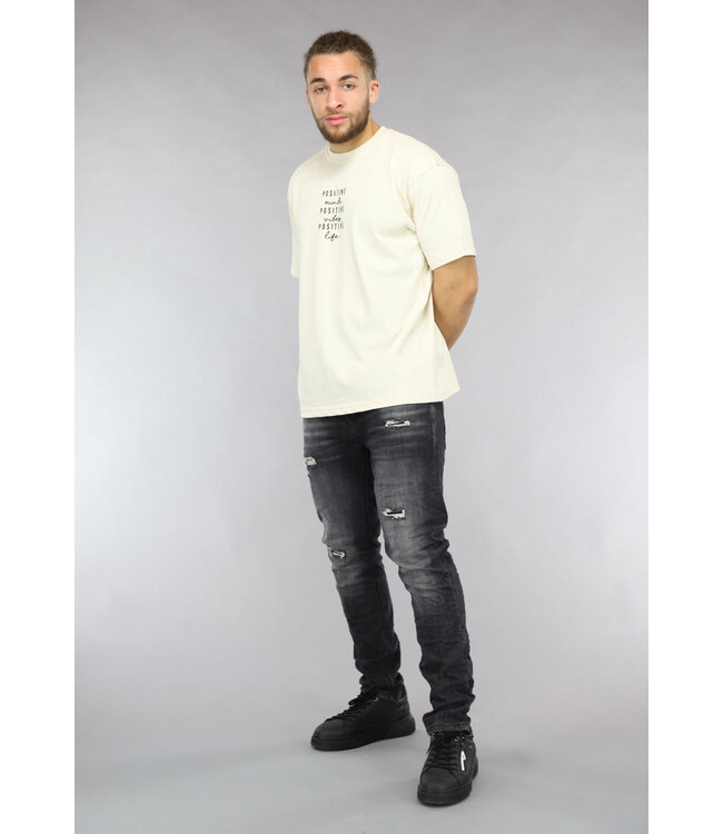 Ecru Loose Fit Motivational Shirt