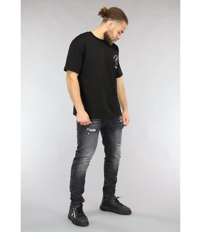 Zwart Heren T Shirt met Rode Roos