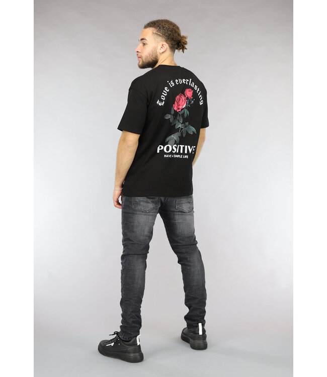 Zwart Heren T Shirt met Rode Roos