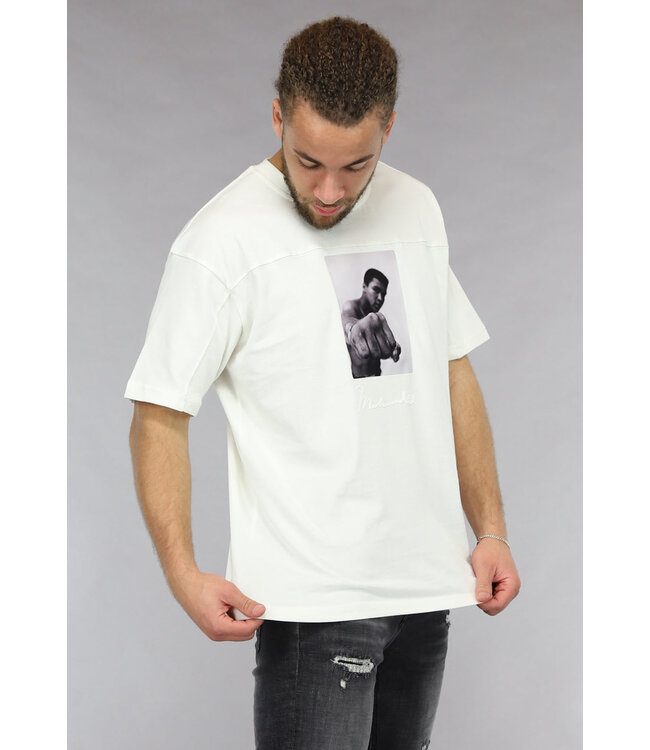 Wit Oversized Heren Shirt met Bokser Opdruk