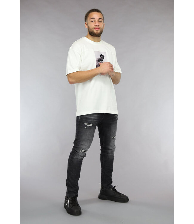 Wit Oversized Heren Shirt met Bokser Opdruk