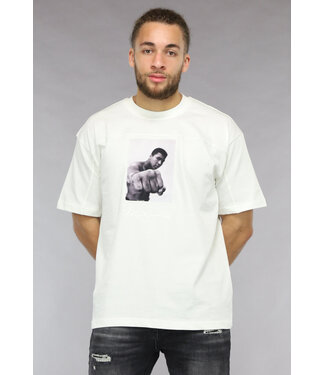 Wit Oversized Heren Shirt met Bokser Opdruk