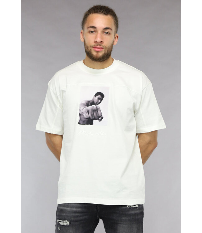 Wit Oversized Heren Shirt met Bokser Opdruk