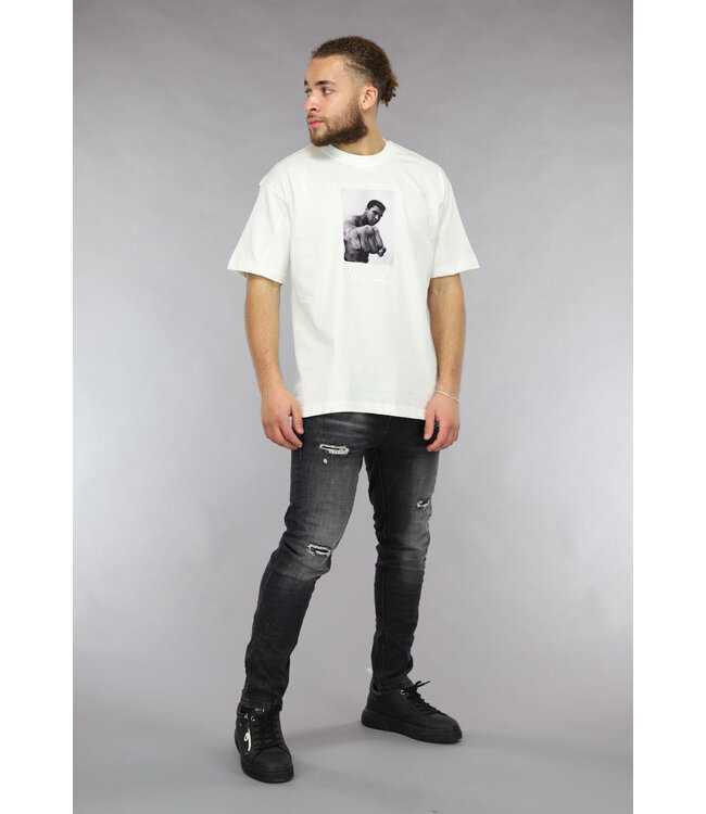 Wit Oversized Heren Shirt met Bokser Opdruk